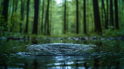 Naklejka premium Water Droplet Splashing In Forest Puddle