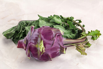 Ripe fresh violet kohlrabi cabbage