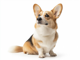 Corgi sits gracefully in bright light with an inquisitive expression 