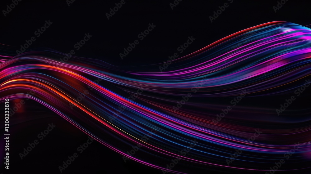 Aufkleber colorful neon light trails on a dark background. abstract artwork of curve line with wave shape with