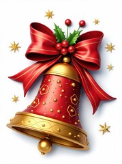 Red and Gold Christmas Bell with Bow and Holly