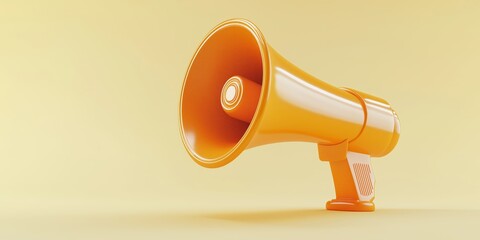 consumer trends social media concept. Bright orange megaphone on a yellow background.