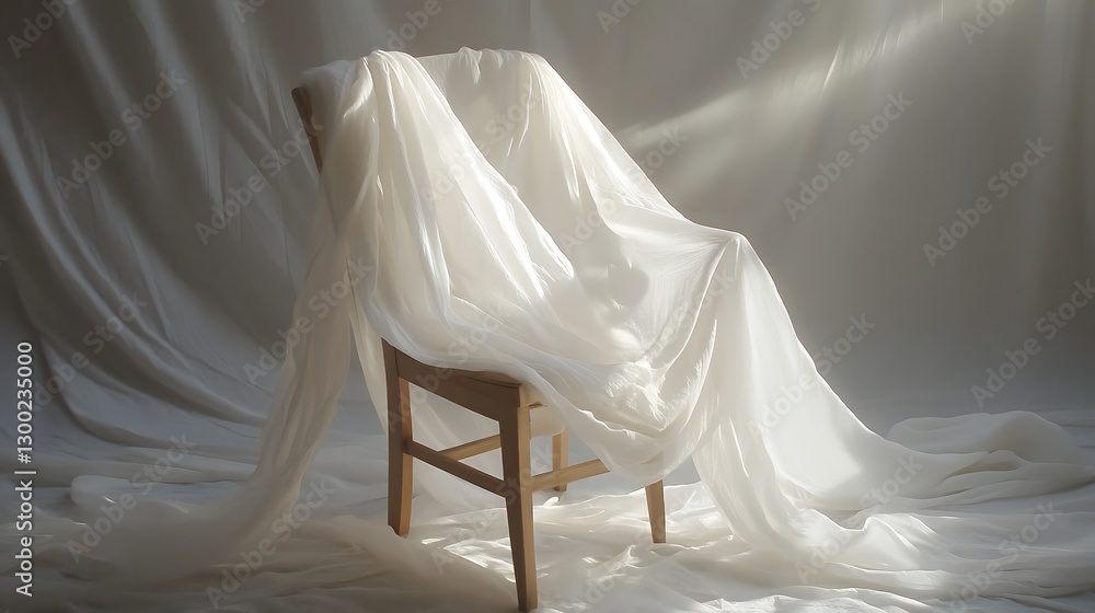Poster draped fabric over chair minimalist setting with soft light and shadow