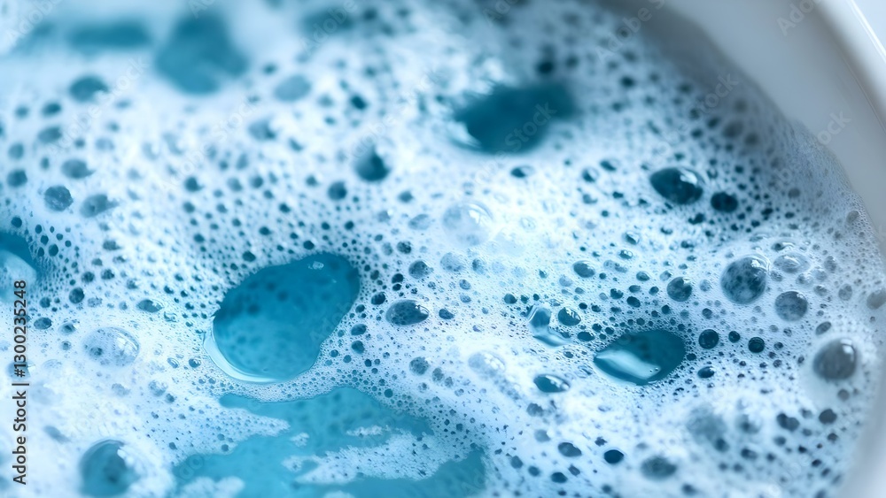 Poster a close-up of blue, bubbly foam with varying sizes of bubbles in a circular surface. concept close-u