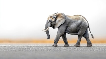 Fototapeta premium Walking African Elephant in a Hazy Savanna