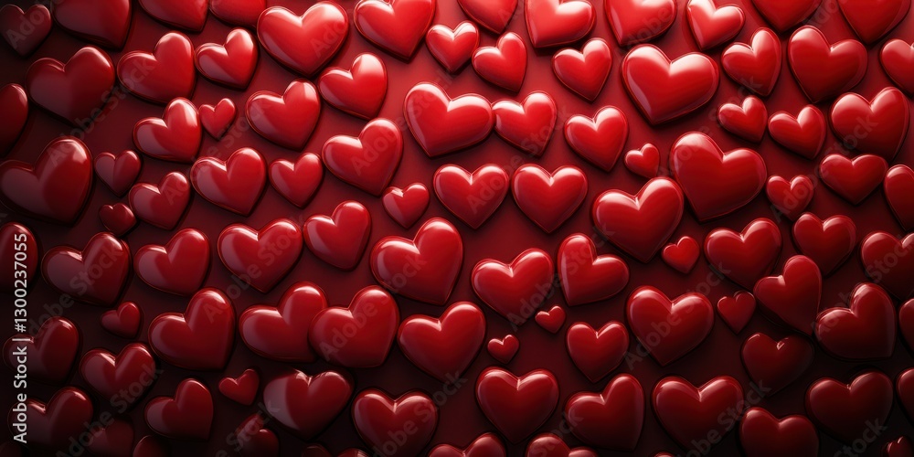 Poster vibrant collection of glossy red hearts on a deep red background creating a warm and romantic atmosp
