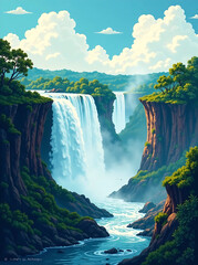 Naklejka premium Iguazu falls illustration, travel postcard concept new falce image