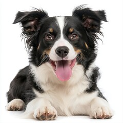 Fototapeta premium Joyful dog with its tongue out enjoying a bright day in a beautiful outdoor setting surrounded by nature