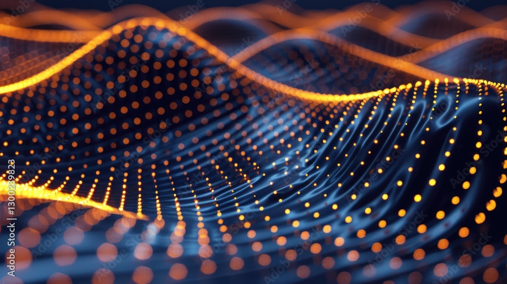 Poster abstract glowing wireframe waves on a dark background. digital art for design of global connection w
