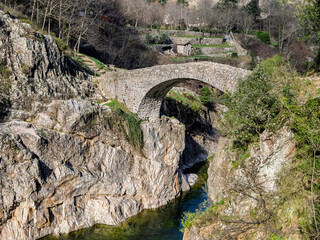 View of the Devil's Bridge over the Ardèche, France
