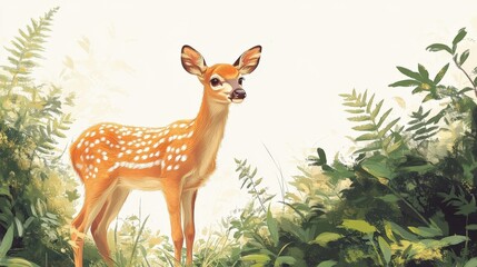 Young Whitetail Deer in Lush Green Forest