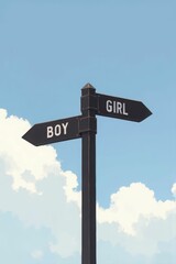 Fototapeta premium Direction signpost with boy and girl labels against blue sky background