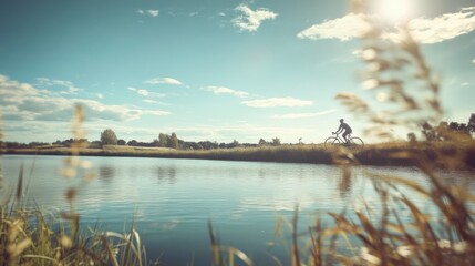 Scenic Lake Ride in Midday Sunlight Reflection