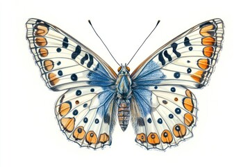 Detailed butterfly drawing, white background, insect illustration, nature art, educational print
