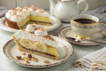 Elegant Banana Cream Pie with Coffee