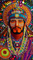 Fototapeta premium Intricate artwork showcasing a historical figure adorned in vibrant colors, symbolizing cultural richness and heritage in a celebration of identity