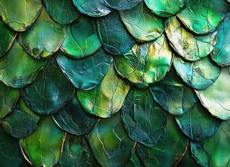green dragon scales seamless pattern textured background, shiny metallic surface, fish scale texture, fantasy reptile skin design, snake scales