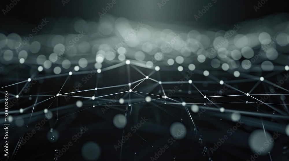 Poster explore a visually striking image featuring a futuristic white ink grid on a pitch-black background,