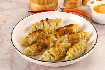 Japanese fried Gyoza stuffed dumplings