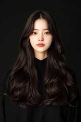 Fototapeta premium Young Woman with Long Wavy Dark Hair in a Sweater