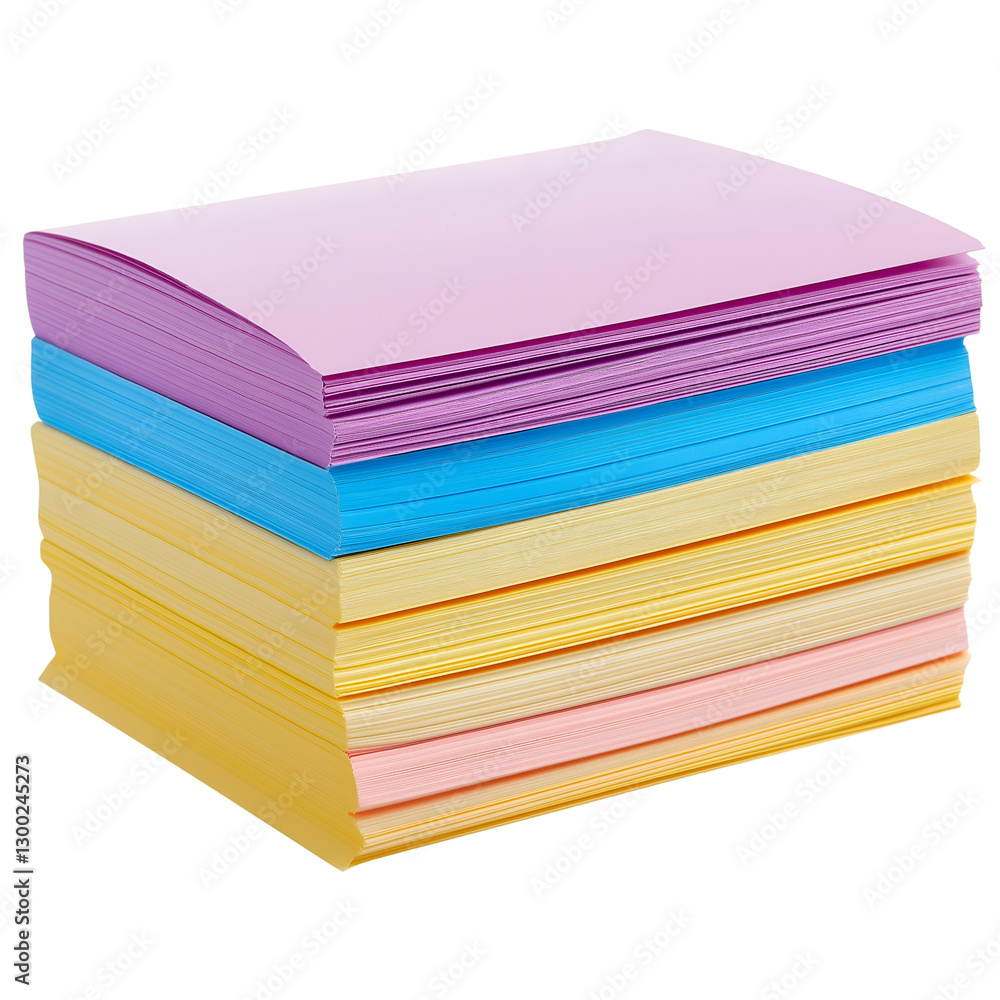 Poster stack of colorful paper sheets for printing and creative projects. isolated on transparent or white 
