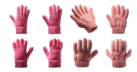 Obraz premium Set of Eight Pink Gloves for Winter and Outdoor Activities, Bundle Set Collection, Isolated on Transparent Background