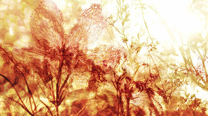 Autumnal Plants, Backlit, Field, Sunbeams, Abstract, Nature Photography, Design Element