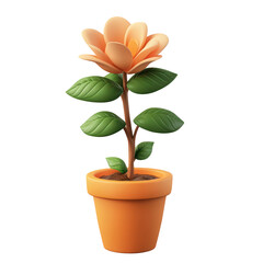 Obraz premium Stylized potted blossom illustration with soft peach flower and green leaves