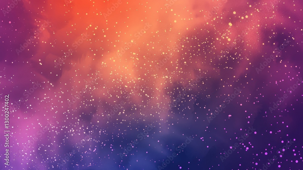 Poster abstract space background with orange, pink and purple gradient and white speckle. digital artwork f