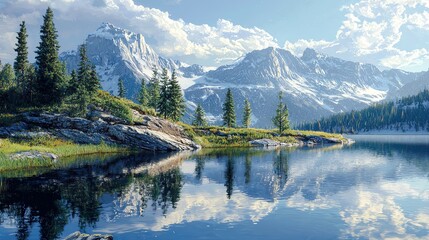 Stunning mountain landscape reflecting in a serene lake.