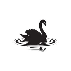 swan on lake silhouette vector logo design