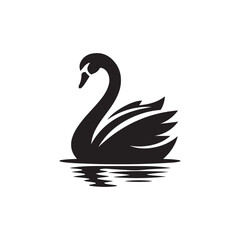 swan on lake silhouette vector logo design