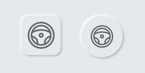 Steering wheel line icon in neomorphic design style. Control signs vector illustration.