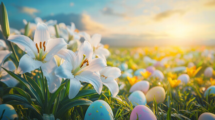 Beautiful Easter Lilies Field With