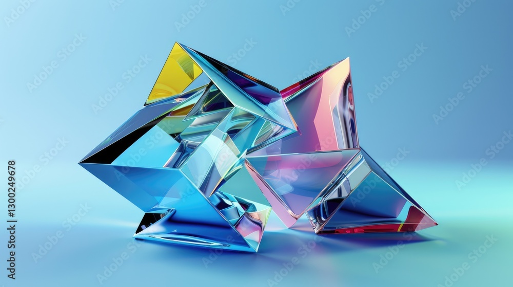 Aufkleber abstract crystal shapes with reflective surfaces on colorful background. modern art and design conce