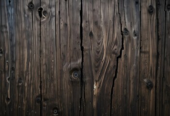 Fototapeta premium A close-up of old brown wood texture with visible cracks and grain patterns. The dark, aged surface creates a rustic and natural wooden background.