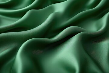 Fototapeta premium Luxurious emerald green satin fabric draped elegantly, showcasing soft waves and rich texture