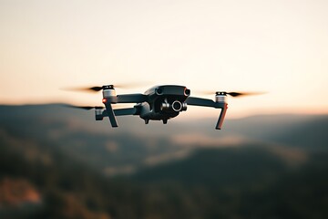 Aerial Drone in Flight Against Sunset Sky for Cinematic Photography