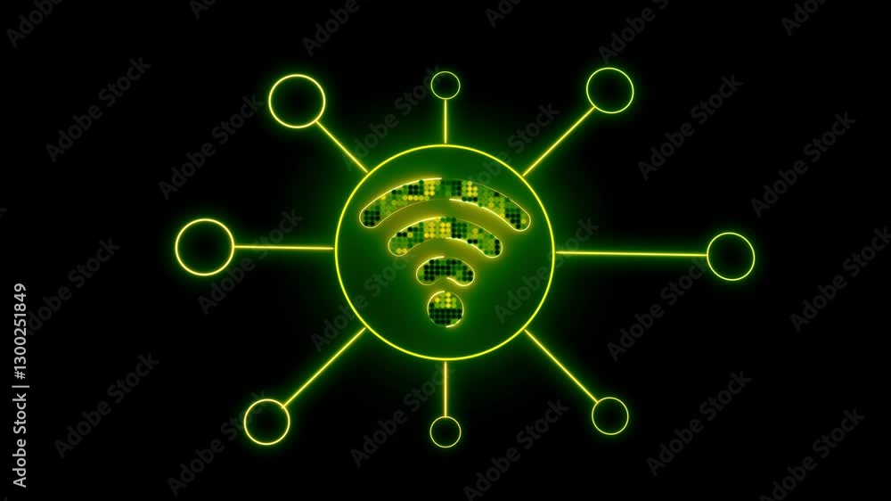 Poster neon wifi wireless icon isolated . network connection icon animation , neon sign .wifi signal icon .
