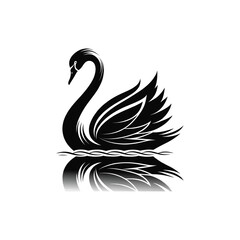 swan on lake silhouette vector logo design