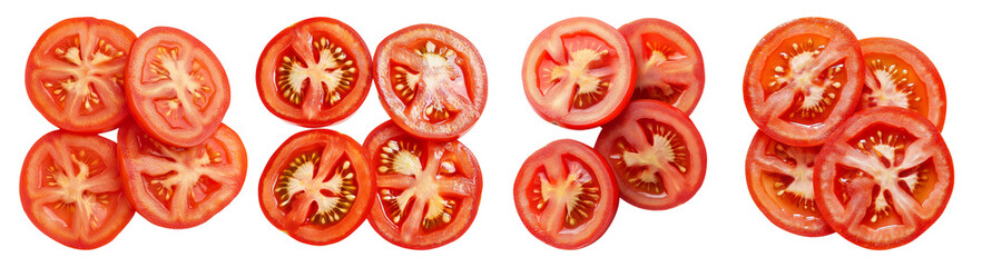 Freshly Sliced Red Tomatoes on a White Background for Culinary Use, PNG bundle collection, Isolated on Transparent Background