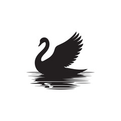 swan on lake silhouette vector logo design