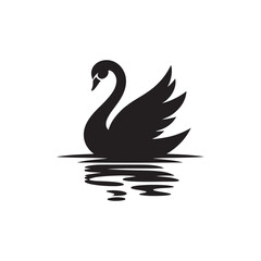 swan on lake silhouette vector logo design