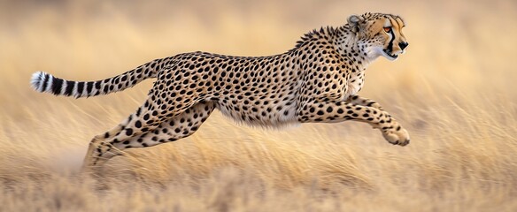 Obraz premium Cheetah sprinting at full speed across african plains during spring equinox. Generative ai illustrations