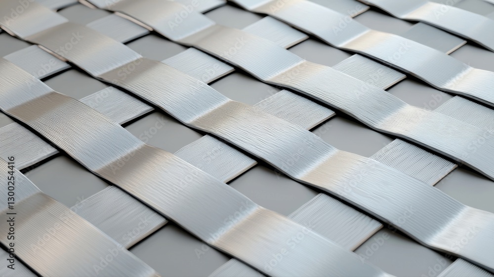 Poster abstract metallic woven pattern showcasing modern industrial design with interlocking silver strips 