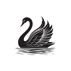 swan on lake silhouette vector logo design