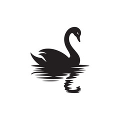swan on lake silhouette vector logo design