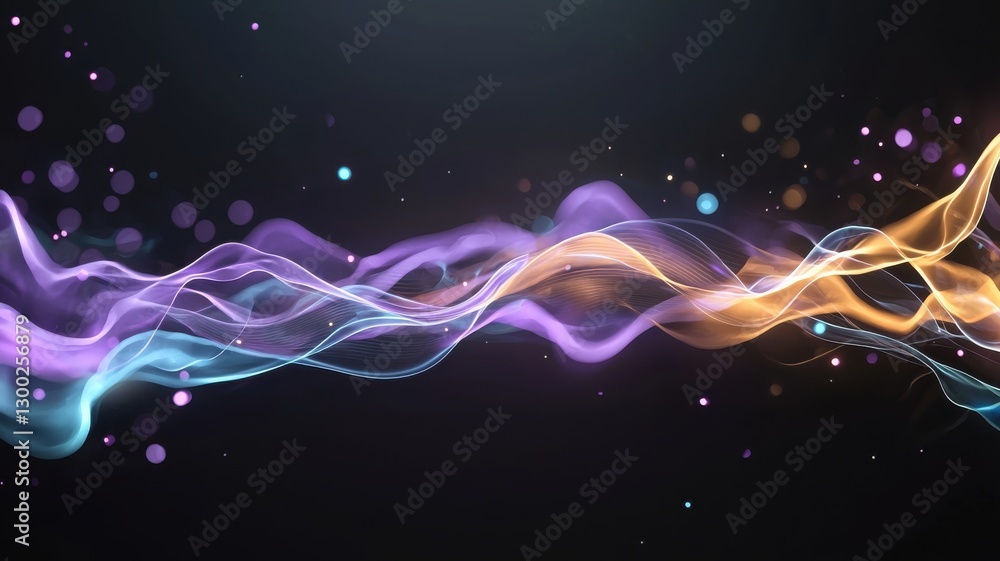 Poster abstract waves of vibrant colors flow against a dark background, creating a mesmerizing visual art p