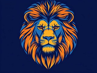 Obraz premium Majestic Lion Head: A Bold, Stylized Portrait in Blue and Orange