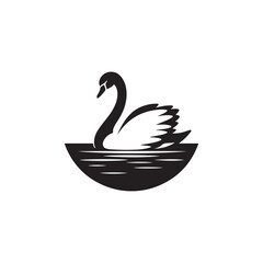 swan on lake silhouette vector logo design